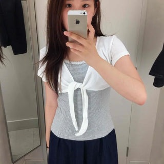 Ribbon Stripe Layered Regular Fit Short Sleeve T-shirt