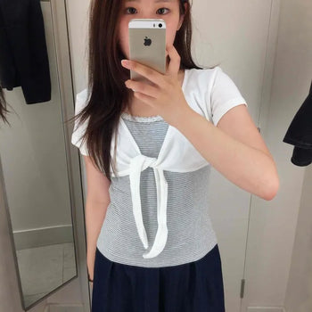 Ribbon Stripe Layered Regular Fit Short Sleeve T-shirt