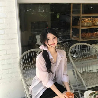 Oversized Plain Button-Down Long Sleeve Shirt