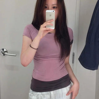 Color Block Plain Slim Fit Short Sleeve T-shirt