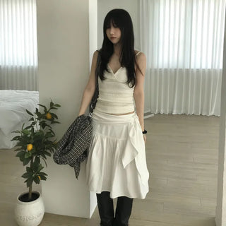 Shirred Strap Midi Skirt (2 colors)