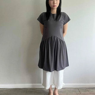 Shirred Cut Raglan Loose Fit A-Line Short Sleeve T-shirt
