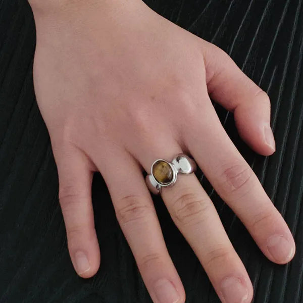 Tiger Eye Gemstone Vintage Surgical Steel Ring 1 Color