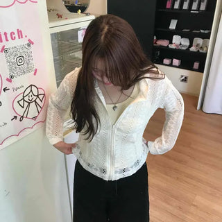 Perforated Full-Zip Loose Fit Long Sleeve Zip-Up