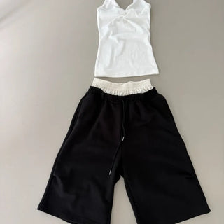 Leak Layered Sagging Bermuda Three-Quarter Wide Elastic Pants