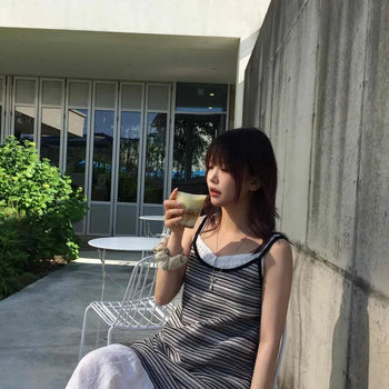 Slim Fit Striped Strap Sleeveless H-Line Mini Dress