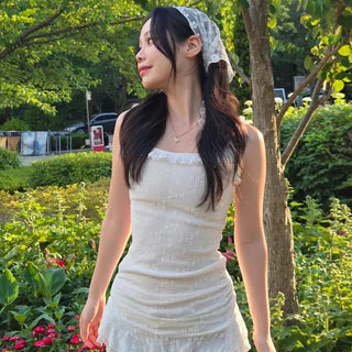 Strap Frill Shirred String Fitted Sleeveless Mini Dress
