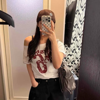 Lettering Numbering Raglan Sleeve Regular Fit Daily Short Sleeve T-shirt