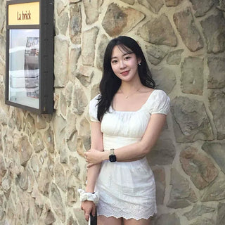 Shirred Slim Fit Plain Short Sleeve Daily Two-Piece Set