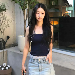 Washed Button Straight H-Line Mini Skirt