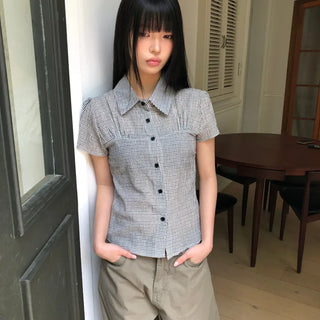 Shukong Check Short Sleeve Blouse