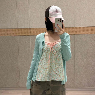 Shirred Strap Flower A-Line Sleeveless