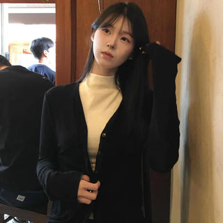 Plain Button Down Loose Fit Long Sleeve Cardigan