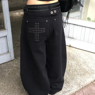 Casey Bag Cross Studded Buckle Wide Pants