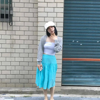 Shirred Button A-Line Daily Midi Skirt