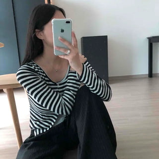 Slim Fit Striped Button-Down Long Sleeve Cardigan