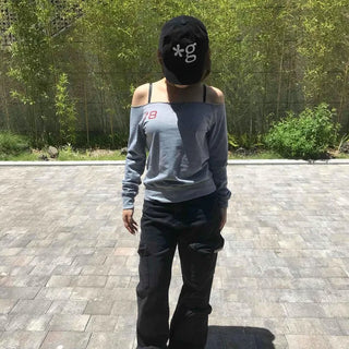 Color Block Plain Off-Shoulder Raglan Loose Fit Sweatshirt