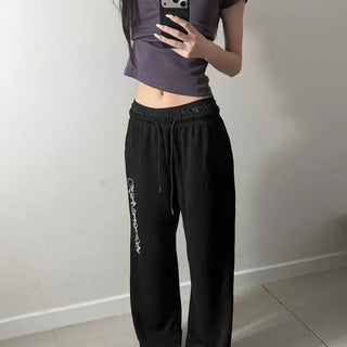 String Loose Fit Wide Casual Long Pants