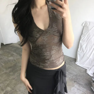 Rose Jacquard Halter Top
