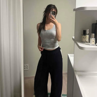 Color Block Wide Loose Fit Daily Long Pants
