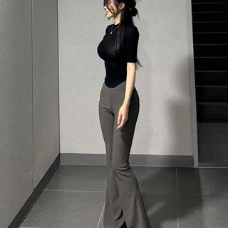 Slim Fit Flare Modern Slacks for Date Looks