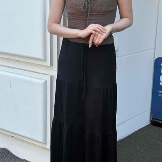 String Tiered A-Line Loose Fit Daily Long Skirt