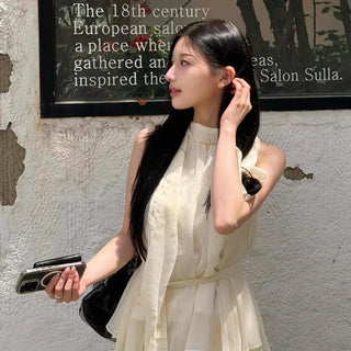 Shirred Frill Ribbon Tiered Sleeveless Two-Piece