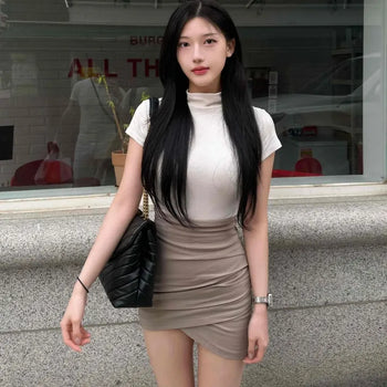 Shirred Zipper Wrap Slim Fit Daily Mini Skirt