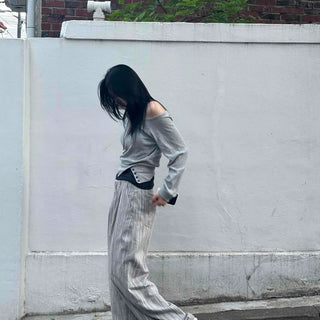 Button Stripe Wide Loose Fit Daily Slacks