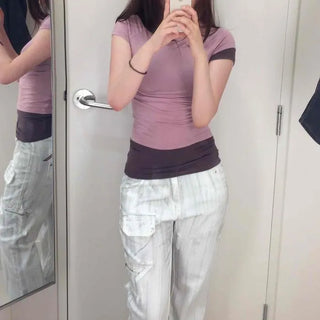 Washed Lettering Wide Loose Fit Daily Long Pants