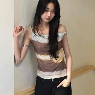 Regular Fit Striped Ribbon Strap Daily Sleeveless