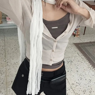 Is V-Neck Summer Tencel See-through Crop Cardigan