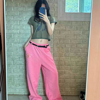 Loose-fit Dot Print Wide Daily Long Pants