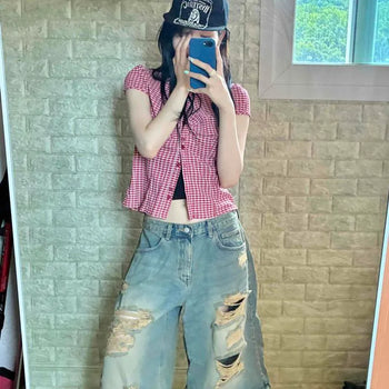 Loose Fit Washed Ripped Wide Shorts