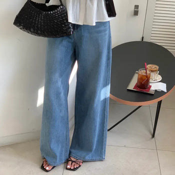Kiff Medium Blue Catbrush Long Wide Denim Pants