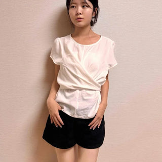 Button Wrap Relaxed Fit Short Sleeve Daily Blouse