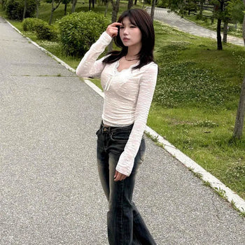 Slim Fit Ribbon Daily Long Sleeve T-shirt