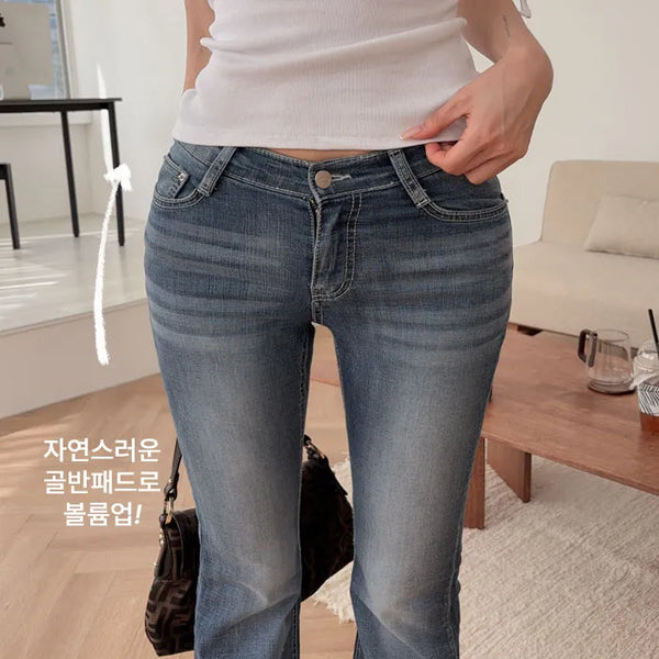 Pointing Low Denim Bootcut Pants [Hip Pads]