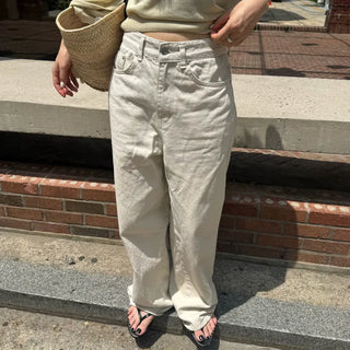 Wide Curved Pants  Cotton Pants Beige Pants Outfit