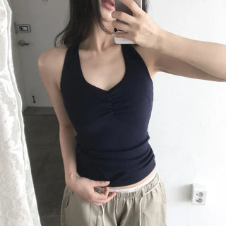 Shirred halter tank top