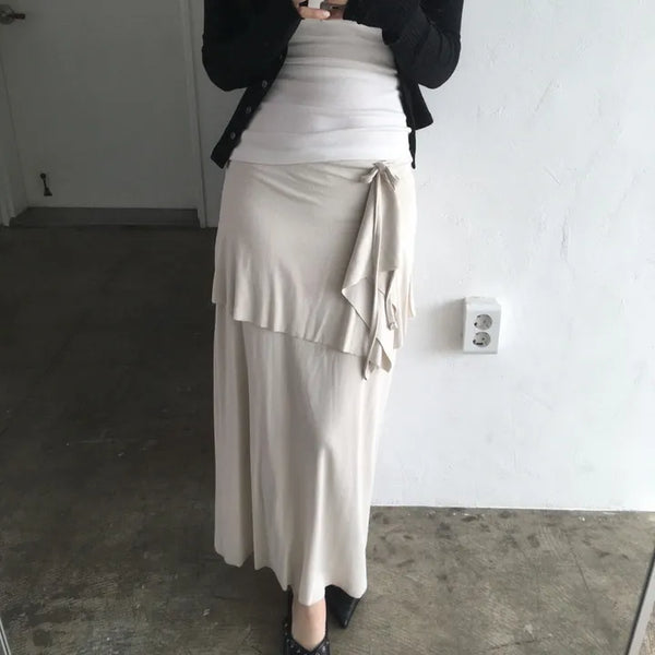 Wrap ruffle long skirt