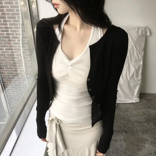 V-cut ribbed cardigan