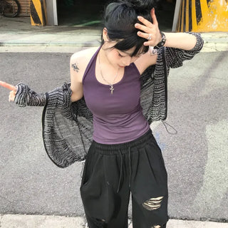 V Vintage Hip See-through Knit Zip-up