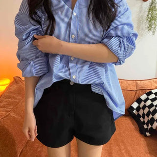 Zipper Button Wide Loose Fit Daily Shorts
