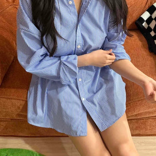 Button Ribbon Striped Wrap Long Sleeve Mini Dress