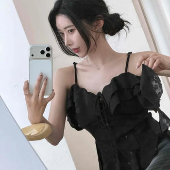 Frill Ribbon Strap Off-Shoulder Blouse