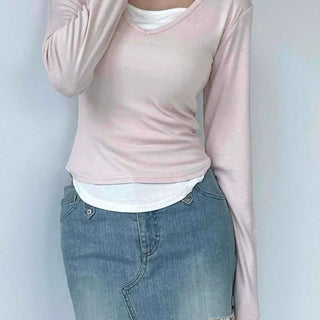 Layered Plain Slim Fit Daily Long Sleeve T-shirt