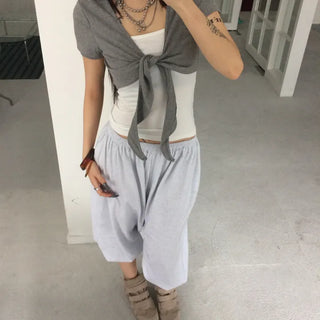 Slim Short Sleeve Knot Cardigan
