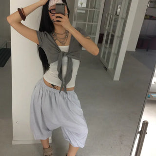 Slim Short Sleeve Knot Cardigan