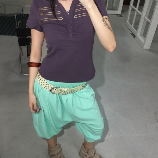 PURPLISH Napoleon Henley Neck Short Sleeve